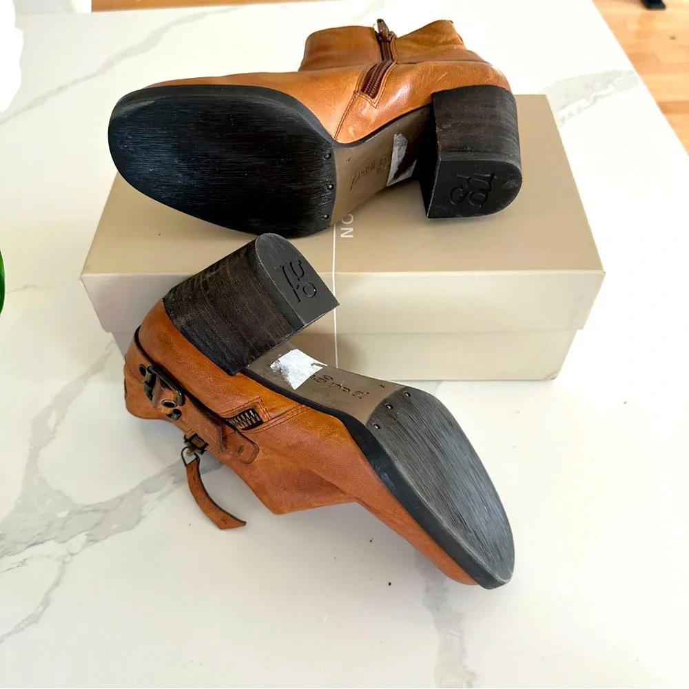 Paul Green München Tan Leather Ankle Booties with Buckle Accent